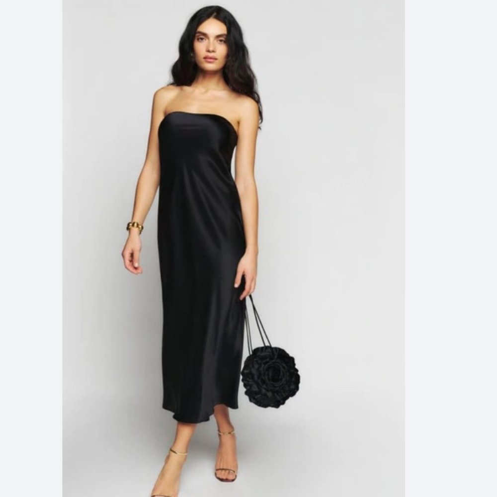 NWT Reformation Joana Silk Dress Black